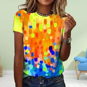 Женская летняя футболка с принтом в виде абстрактного граффити, футболки с коротким рукавом, повседневные топы с принтом XS оранжевый