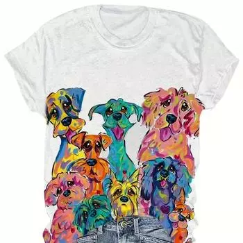 Женская летняя футболка с принтом в виде нарисованного щенка, футболки с коротким рукавом, повседневные топы с принтом XS белый