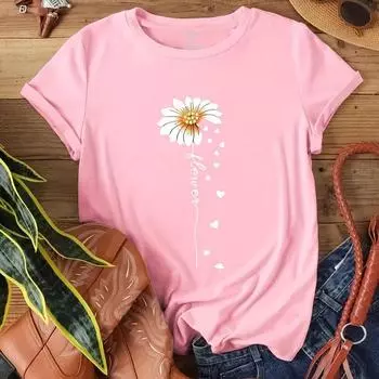 Женская летняя футболка с принтом в виде красивого маленького цветка, футболки с коротким рукавом, повседневные топы с принтом XS оранжевый