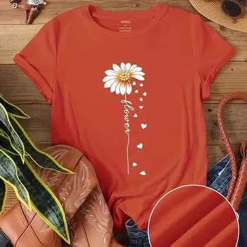 Женская летняя футболка с принтом в виде красивого маленького цветка, футболки с коротким рукавом, повседневные топы с принтом XS чёрный