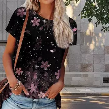 Женская летняя футболка с принтом вишневого цвета, ретро-мода, футболки с коротким рукавом, повседневные топы с принтом XS синий