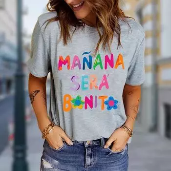 Женская летняя футболка с принтом забавных шрифтов, футболки с коротким рукавом, повседневные топы с принтом XS серый