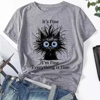 Женская летняя футболка с принтом жареного котенка с коротким рукавом, повседневные топы с принтом XS фиолетовый