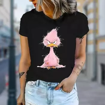 Женская летняя футболка с принтом жареной утки, футболки с коротким рукавом, повседневные топы с принтом XS белый
