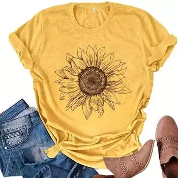 Женская летняя футболка с принтом желтого подсолнуха, футболки с коротким рукавом, повседневные топы с принтом XS белый