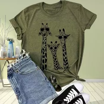 Женская летняя футболка с принтом животных, футболки с коротким рукавом, повседневные топы с принтом XS серый