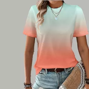 Женская летняя футболка с разноцветным принтом и короткими рукавами, повседневный топ с принтом 3XL жёлтый