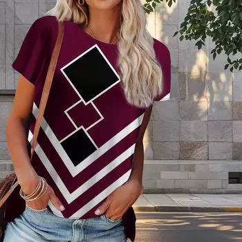 Женская летняя футболка с ретро-принтом, модные футболки с коротким рукавом, повседневные топы с принтом XS фиолетовый
