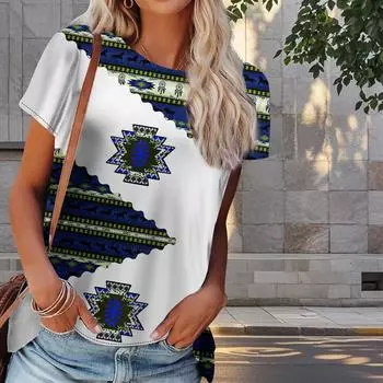 Женская летняя футболка с ретро-принтом, модные футболки с коротким рукавом, повседневные топы с принтом XS синий