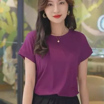 Женская летняя футболка с рукавами «летучая мышь» — однотонная, с круглым вырезом, свободный крой, универсальный повседневный стиль L серый