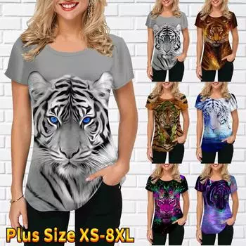 Женская летняя футболка с тигровым принтом, футболки с короткими рукавами, повседневные топы с принтом XS серый