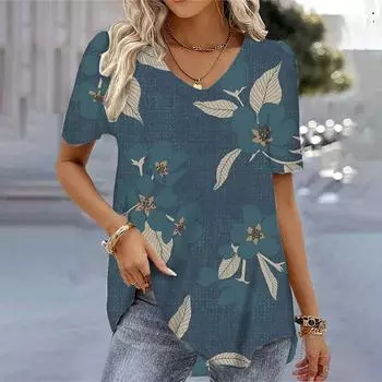 Женская летняя футболка с v-образным вырезом и коротким рукавом, свободные повседневные женские белые футболки, женские топы больших размеров, футболки с 3D принтом XL