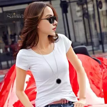 Женская летняя футболка с v-образным вырезом и коротким рукавом, приталенная футболка, однотонный пуловер, топы, эластичная рубашка, уличная одежда XL белый