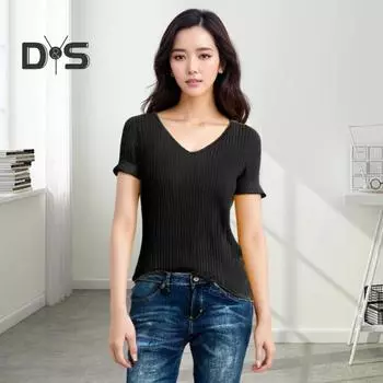 Женская летняя футболка с V-образным вырезом и коротким рукавом, однотонная футболка, стандартный крой, ребристые трикотажные топы для работы и повседневной носки XL жёлтый