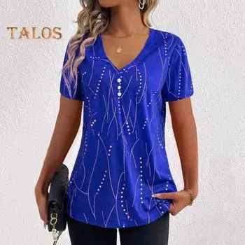 Женская летняя футболка с v-образным вырезом и коротким рукавом, футболка с декором в горошек, свободный крой, пуловер, топы, уличная одежда XL красный