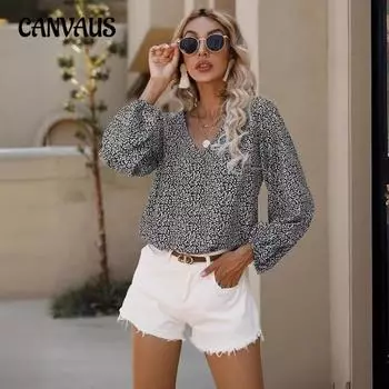 Женская летняя футболка с V-образным вырезом и небольшим цветочным принтом и рукавом девять минут S чёрный