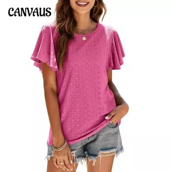 Женская летняя футболка с вырезом на шнурке и рюшами на рукавах, повседневный топ с короткими рукавами S чёрный