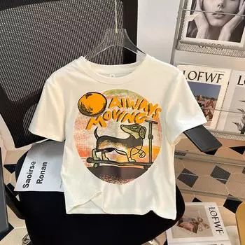 Женская летняя футболка Slim Fit из хлопка с принтом American Retro 2024 года