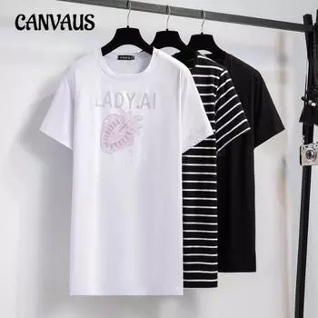 Женская летняя футболка средней длины размера плюс, свободная рубашка с короткими рукавами для беременных с милым клубничным узором XL чёрный