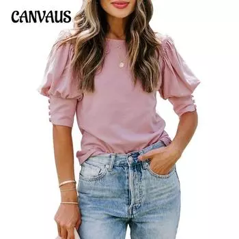 Женская летняя футболка свободного покроя с круглым вырезом, однотонная, на пуговицах, с короткими рукавами S чёрный