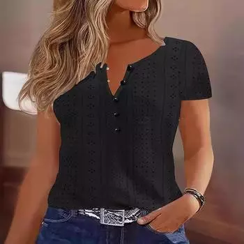 Женская летняя футболка свободного покроя, удобная, с круглым вырезом, жаккардовая, с короткими рукавами 4XL чёрный