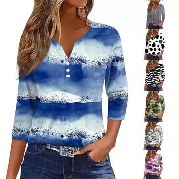 Женская летняя хлопковая футболка, свободный топ, рукава 3/4, ретро, круглый вырез, одежда больших размеров L армия зеленый