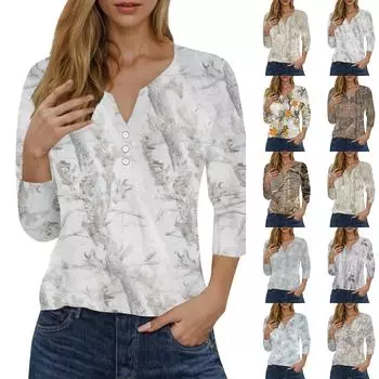 Женская летняя хлопковая футболка, свободный топ, рукава 3/4, ретро, круглый вырез, одежда больших размеров XL