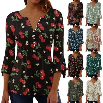 Женская летняя хлопковая льняная футболка, топы, свободная блузка с рукавами 3/4, винтажная одежда с круглым вырезом, одежда больших размеров XXL красный