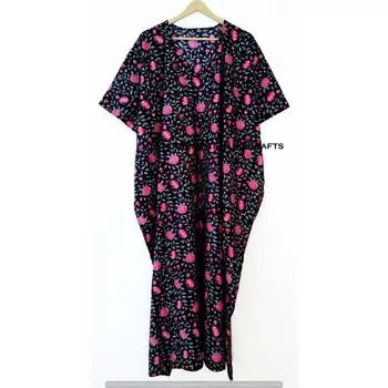 Женская летняя хлопковая одежда для сна с принтом розы, черное длинное платье-кафтан макси в этническом стиле CKFTN-SCRN-FULL-BUYIT-060