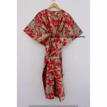 Женская летняя хлопковая одежда для сна в стиле хиппи с цветочным принтом, красное длинное платье-кафтан макси CKFTN-SCRN-FULL-BUYIT-130