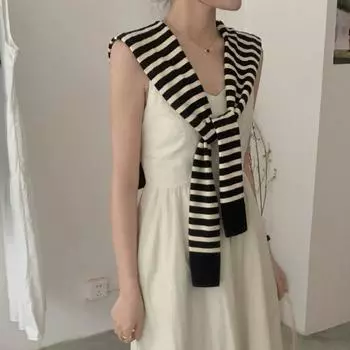 Женская летняя и осенняя солнцезащитная шаль в полоску с вязаным цветным узором, модный маленький квадратный шарф, жилет через плечо, поддельный воротник 80-100cm серый