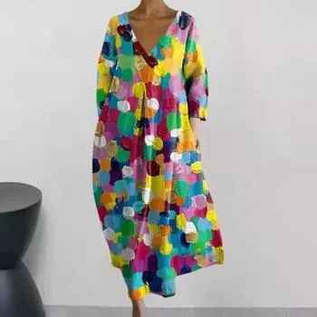 Женская летняя картина с длинными рукавами и круглым вырезом, масляная живопись, яркий цвет, глубокий V-образный вырез, свободный отдых на работе XL оранжевый