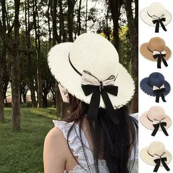 Женская летняя кепка с шикарным бантом и декором, легкая женская шляпа от солнца, садовая женская пляжная шляпа, женская шляпа от солнца, головной убор
