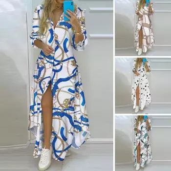 Женская летняя классическая рубашка с длинными рукавами, однобортная с принтом трапециевидной формы, свободная, с разрезом на пуговицах и отложным воротником M белый