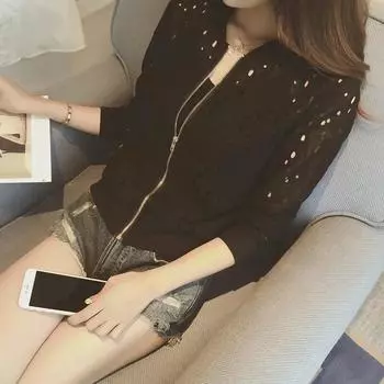 Женская летняя кружевная куртка, пальто, полая дышащая однотонная тонкая кружевная солнцезащитная куртка с длинными рукавами 2XL белый