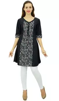 Женская летняя куртка Pphagun, черная хлопковая туника в индийском этническом стиле с рукавами 3 и 4, куртка-10 10 чёрный