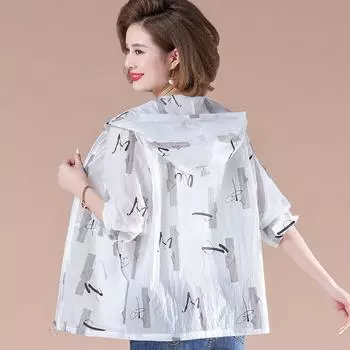 Женская летняя куртка с капюшоном с принтом, ветрозащитная повседневная куртка больших размеров