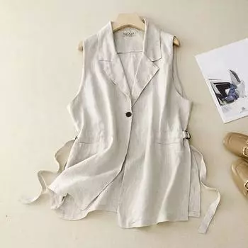 Женская летняя куртка средней длины из тонкого хлопкового льна, свободная безрукавка, профессиональные майки 2XL