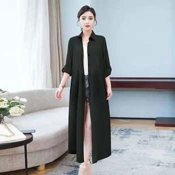 Женская летняя куртка средней длины, однотонная, темпераментная, элегантная, с длинными рукавами, солнцезащитная одежда 5XL