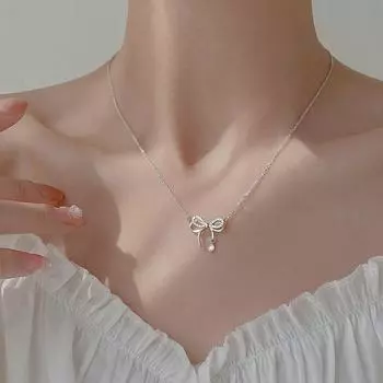 Женская летняя легкая цепочка с бантом, полная бриллиантов на ключице, роскошные универсальные аксессуары высокого класса, модное ожерелье