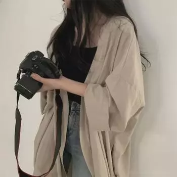 Женская летняя легкая рубашка-кардиган с длинными рукавами в корейском стиле One Size