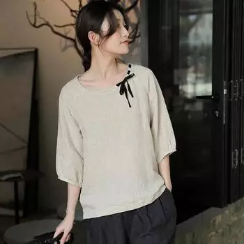 Женская летняя литературная ретро-футболка с круглым вырезом и короткими рукавами Color Collision Temperament Elegant Commuter 4XL