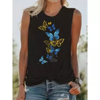 Женская летняя майка без рукавов с принтом бабочек, свободная, большая, дышащая, удобная, футболка, уличный нейтральный стиль S