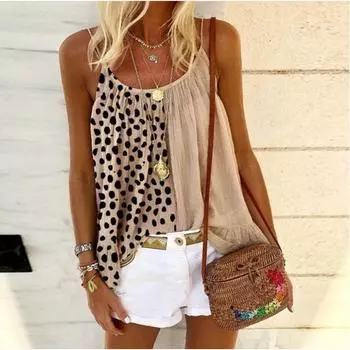 Женская летняя майка с леопардовым принтом и оборками в стиле пэчворк S розовый