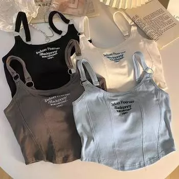 Женская летняя майка с подкладкой и вышивкой букв, с открытой спиной, эластичная, однотонная, без рукавов, короткая, для клуба, для свиданий, на пляже серый