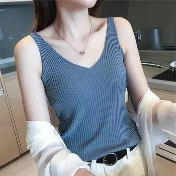 Женская летняя майка с шелковым трикотажем Ice Silk черного и белого цвета, аккуратная машинная основа, безрукавка, топ, одежда The Tide Outside One size