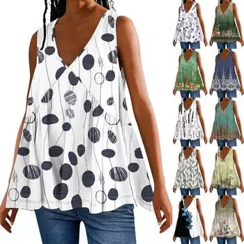 Женская летняя майка с V-образным вырезом, свободная посадка, струящаяся рубашка, повседневный многоуровневый жилет без рукавов с рюшами в стиле Babydoll L армия зеленый