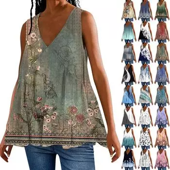 Женская летняя майка с V-образным вырезом, свободная посадка, струящаяся рубашка, повседневный многоуровневый жилет без рукавов с рюшами в стиле Babydoll XXL серый
