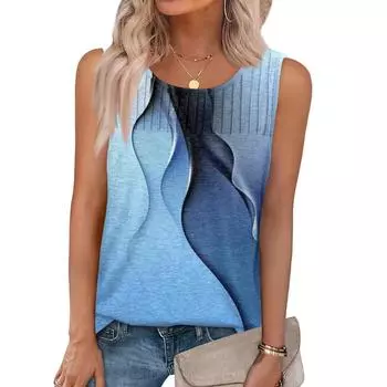 Женская летняя майка-топ без рукавов, повседневные плиссированные топы без рукавов, рубашки с круглым вырезом, одежда XXL