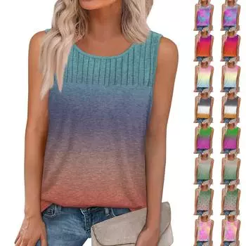 Женская летняя майка-топ без рукавов, повседневные плиссированные топы без рукавов, рубашки с круглым вырезом, одежда XXXL синий